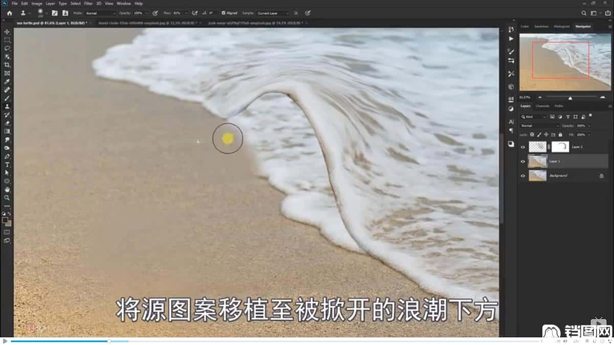 Photoshop合成海边海龟和被掀起的海浪场景