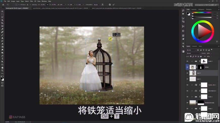 Photoshop创意合成森林中的新娘和鸟笼