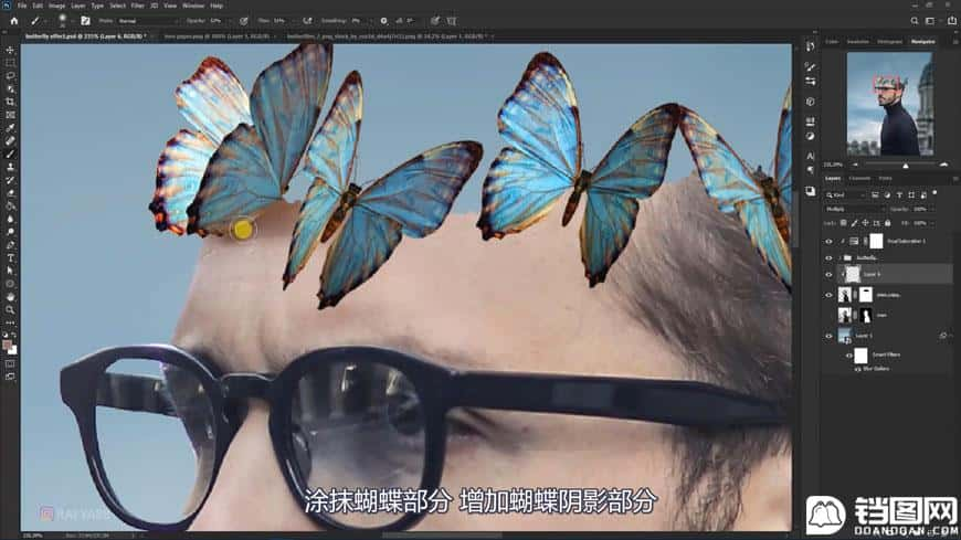 Photoshop合成被蝴蝶和星光打散的头像