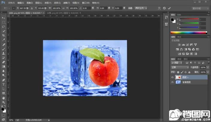 Photoshop合成溶解在冰块中的水果