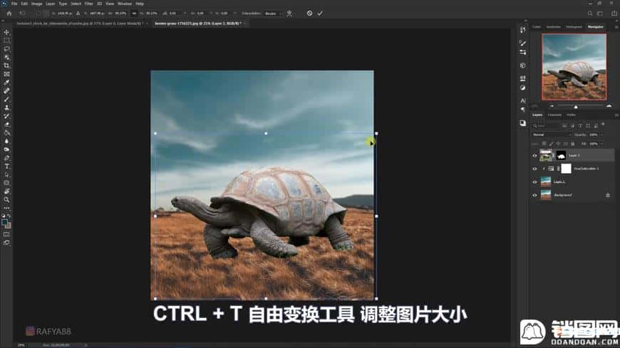 Photoshop合成创意的乌龟背着城堡效果图