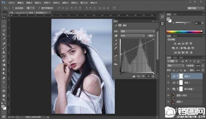 Photoshop调出偏暗色的美女蓝色艺术效果