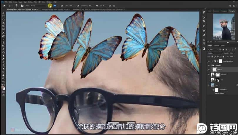 Photoshop合成被蝴蝶和星光打散的头像