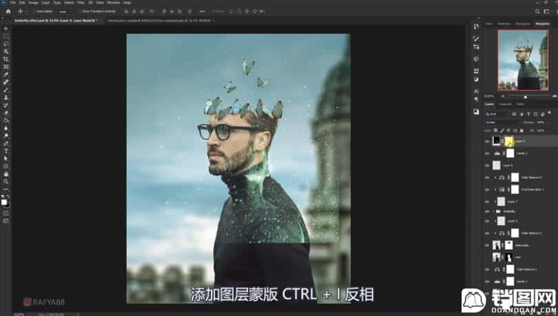 Photoshop合成被蝴蝶和星光打散的头像