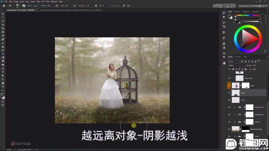 Photoshop创意合成森林中的新娘和鸟笼