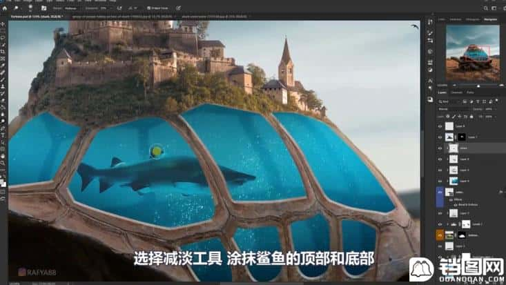 Photoshop合成创意的乌龟背着城堡效果图